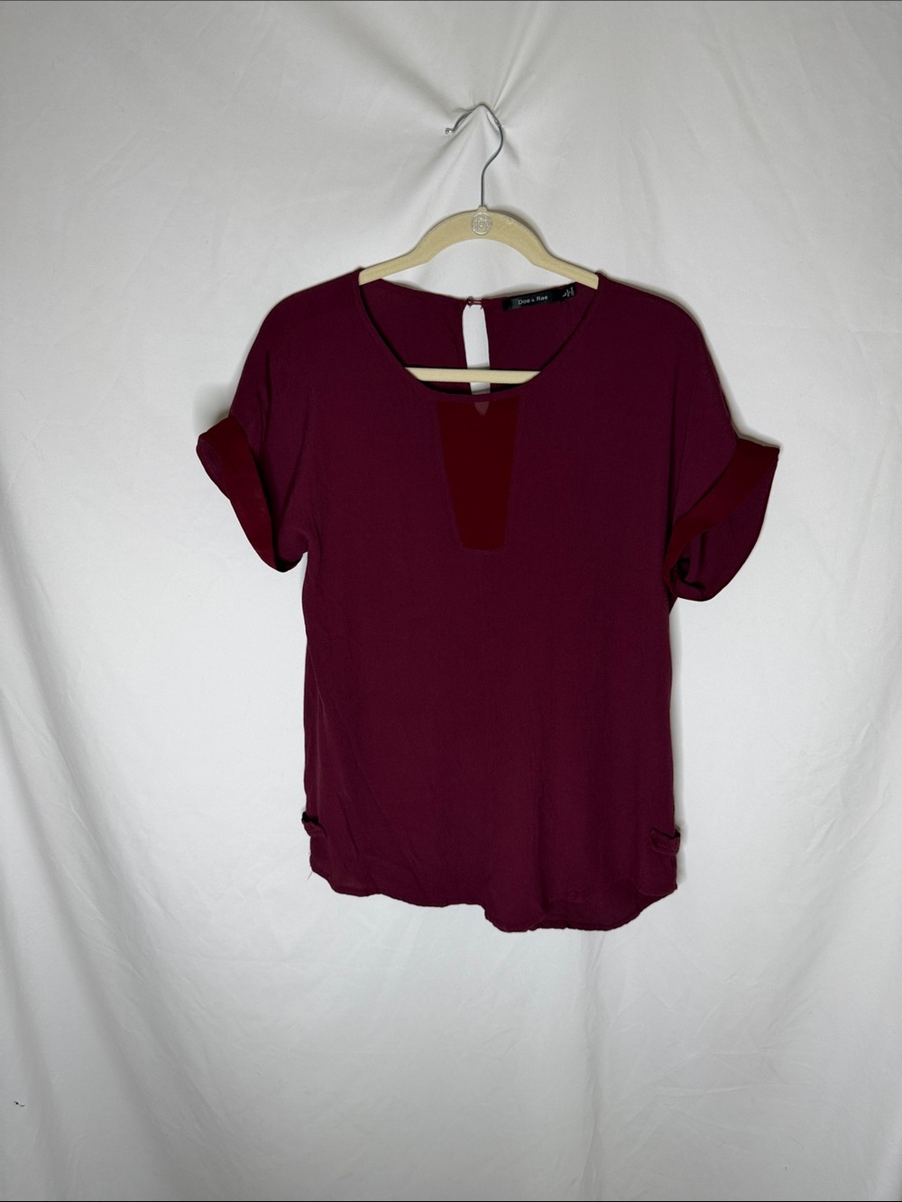Doe & Rae Maroon Short Sleeve Blouse with Red Inset